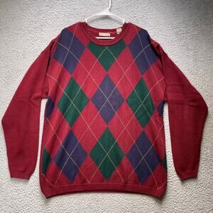 Vintage Sweater Mens Medium Red Diamond Design Pullover East Island Sweatshirt